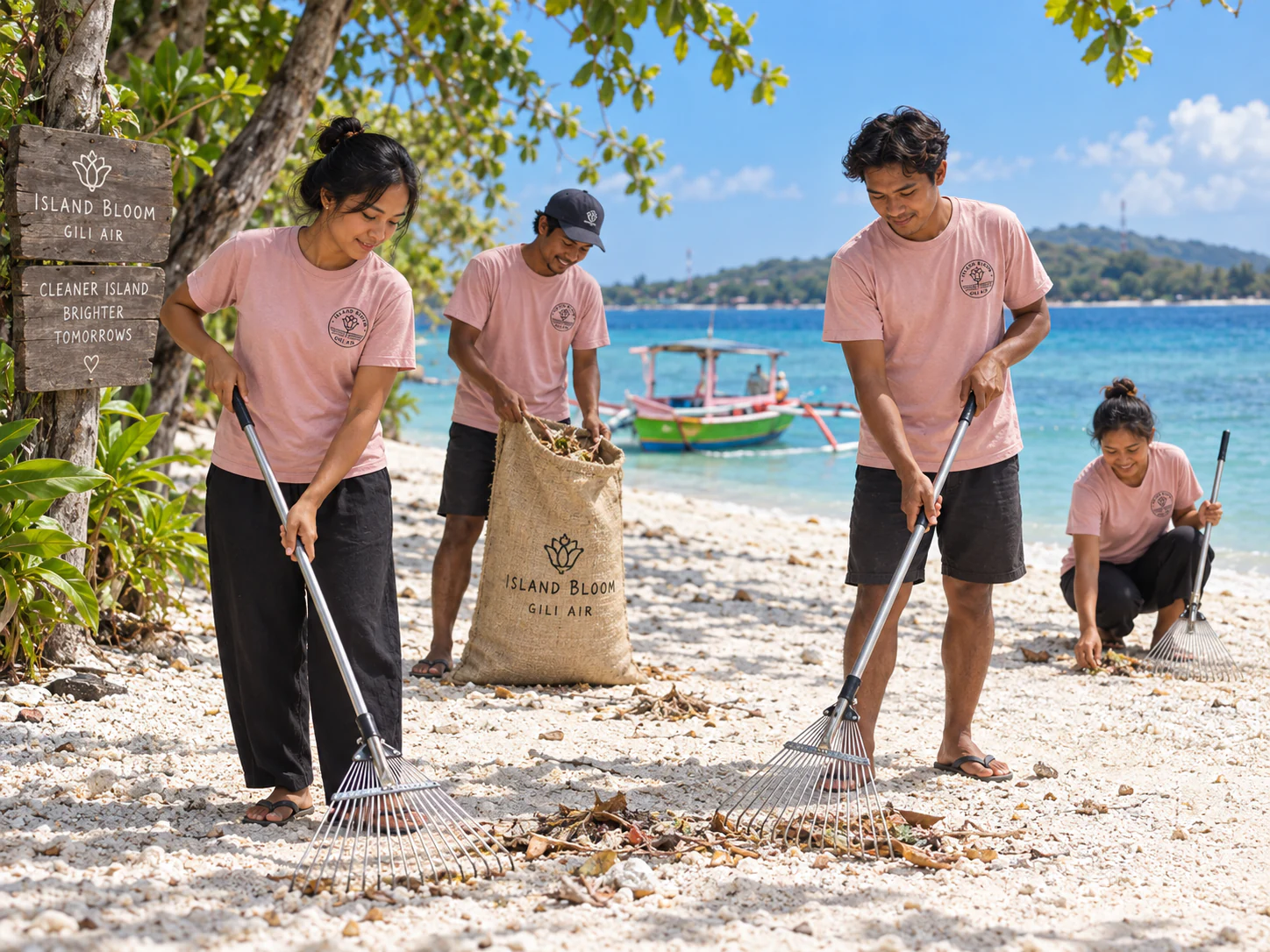 Island Bloom team helping clean a beach on Gili Air