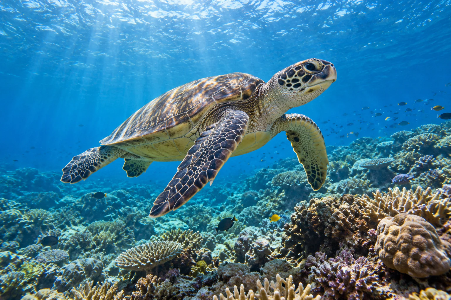 Sea turtle swimming in the waters around Gili Air
