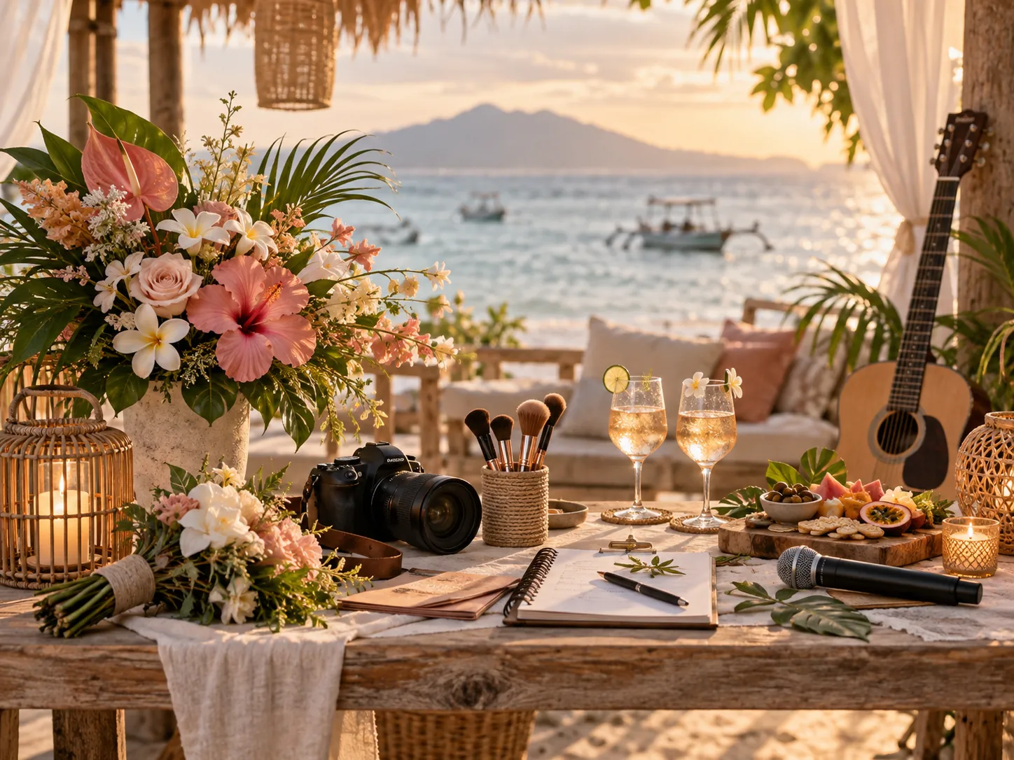 Island Bloom event services arranged beside the sea on Gili Air