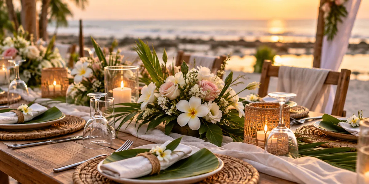 Wedding table styling at sunset